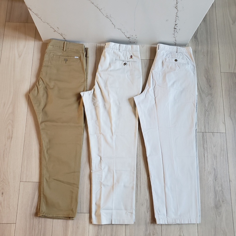 Mens 38 Chino Pants Bundle 3Pc Levis Tommy Hilfiger Preppy Casual Golf Trousers